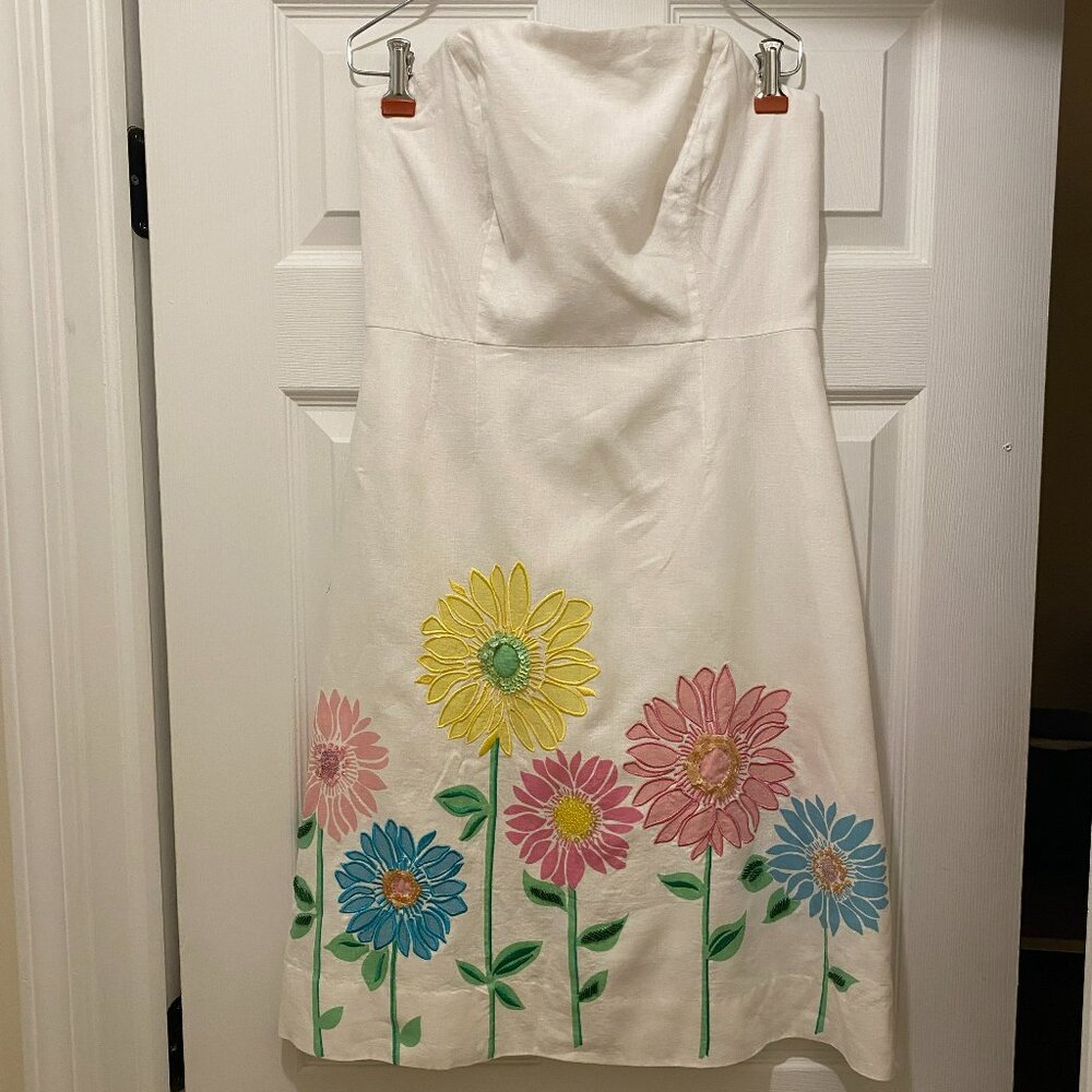 Lilly Pulitzer White Floral Strapless Dress Size 6